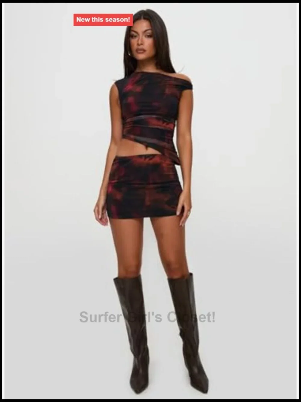 Matching Skirt Set with Good Stretch Fully Lined One Shoulder